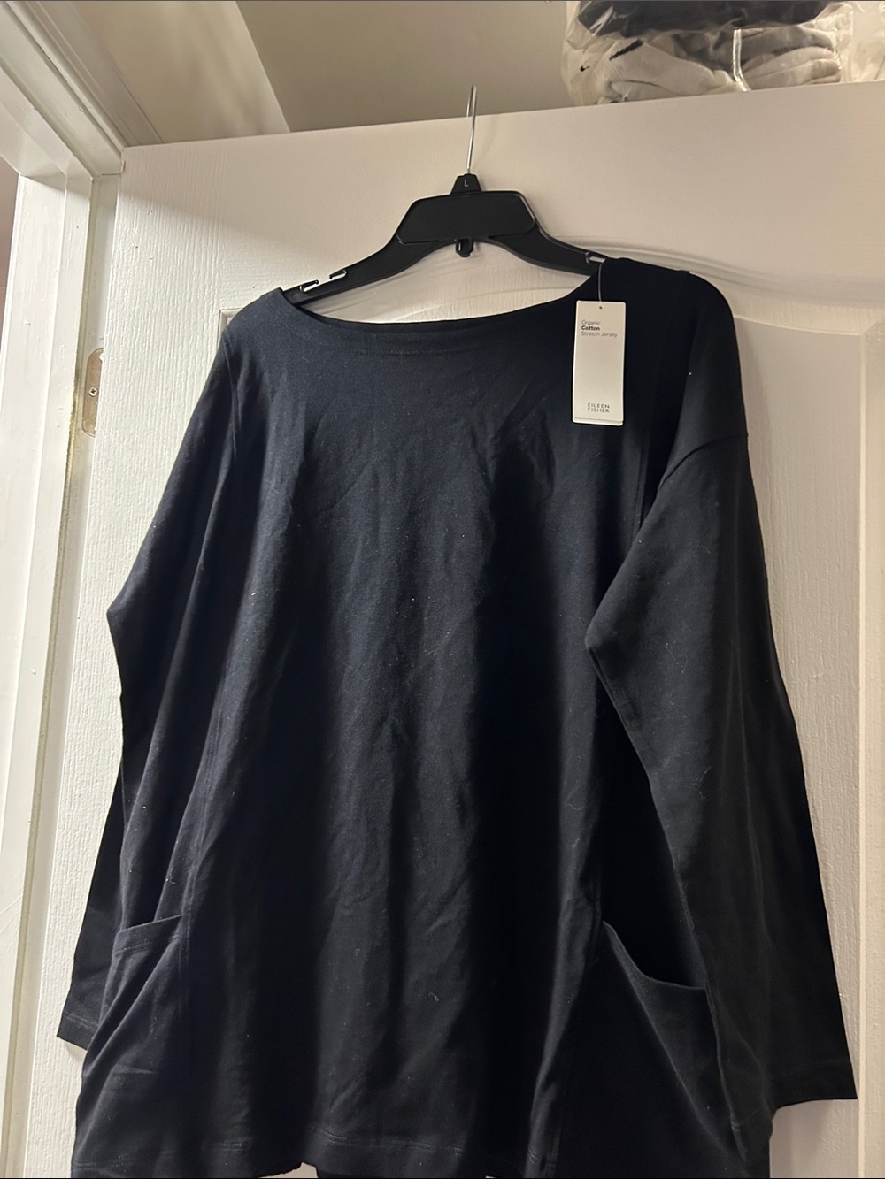 Eileen Fisher Black Women's Long-Sleeve Pocket Tunic Top
